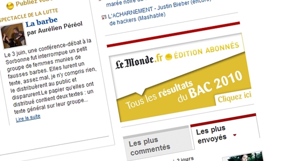 Le Monde.fr : bannières pour résultats du BAC 2010